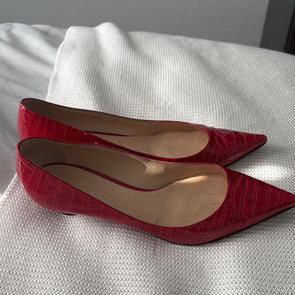Casadei Scarlet Croc-Embossed Small Heal Shoe.